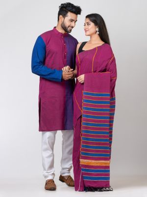Purple Pure Handloom Couple Set From Bengal
