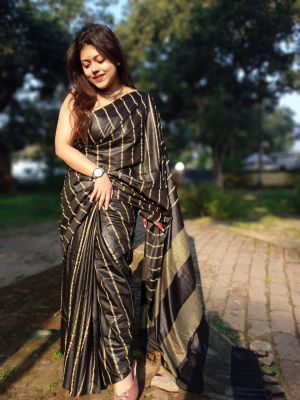 Black Tussar Silk Pure Handloom Saree From Bengal