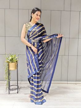 Navy Blue Motifs Sequence Work Georgette Saree