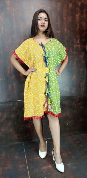 Saffron Yellow Cotton Kaftan Top Beige From Bengal