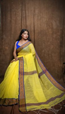 Yellow Pure Handloom Cotton Saree From Bengal