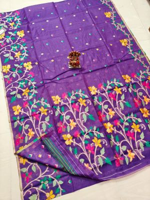 Purple Pure Handloom Muslin Silk Saree From Bengal