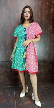 Persian Green And Sweet Pink Cotton Kaftan Top Beige From Bengal