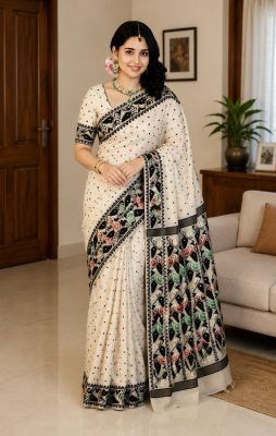 Off White Pure Handloom Dhakai Jamdani Saree From Bengal