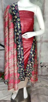Brick Red Pure Tussar Ghicha Silk Suit With Digital Print Dupatta From Bihar