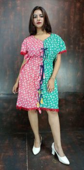 Light Coral And Persian Green Cotton Kaftan Top Beige From Bengal