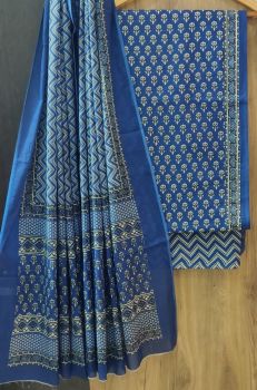 Blue Printed Suit With Flower Design Dupatta