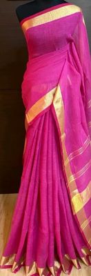 Pink Pure Handloom Linen Saree From Bengal
