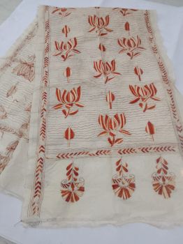 Off White colour Pure Silk Kathastitch Stole From Bengal