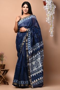 Dark Blue  Maheshwari Silk Saree From Rajshthan