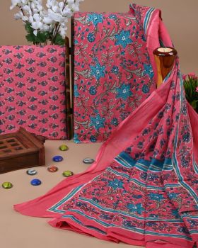 Tulip Pink Pure Handloom suit With Cotton Dupatta