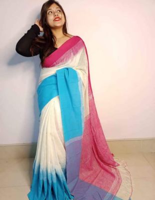 Multi Colour Pure Handloom Cotton Saree From Bengal