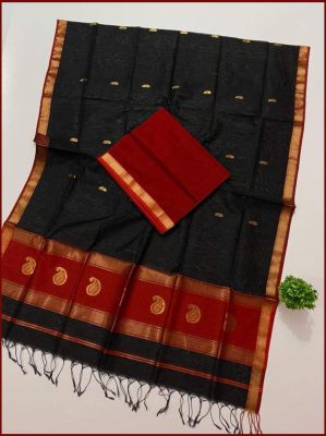 Black Pure Handloom Maheswari Silk Cotton Saree From Bengal