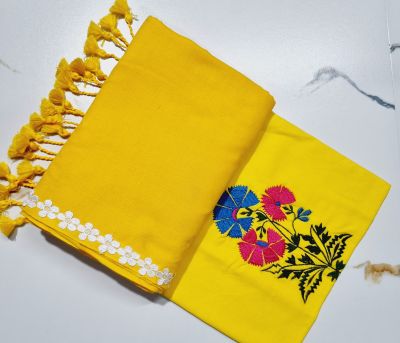 Yellow Pure Handloom Cotton Saree From Bengal