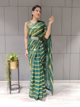 Green Motifs Sequence Work Georgette Saree
