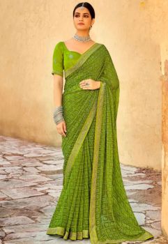 Green Pure Handloom Georgette Saree From Banaras