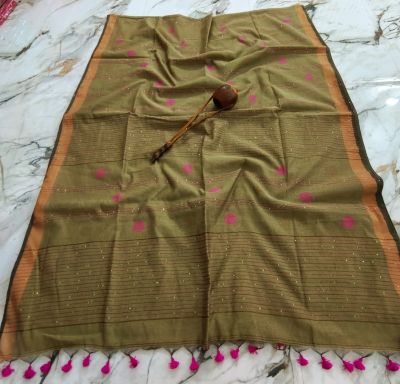 Brown Pure Handloom Cotton Saree From Bengal