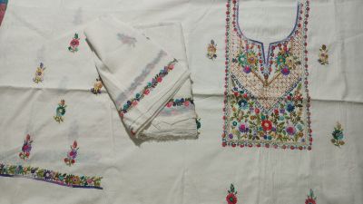 White Unstitched Dress Material From Bengal