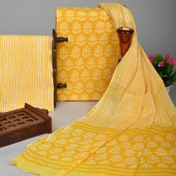 Yellow Handloom Suit With Cotton Dupatta
