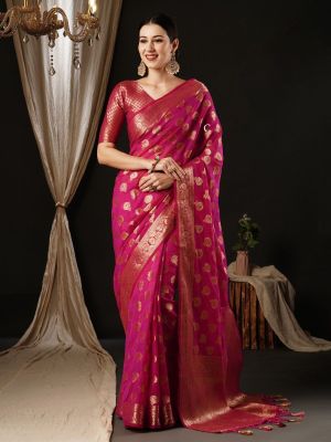 Burnt Pink Party Wear Georgette Banarasi Saree