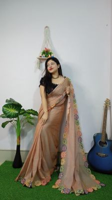 Light Brown Pure Handloom Mul Cotton Saree From Bengal