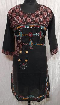 Black Pure Handloom Kantha Stitch Kurti From Bengal