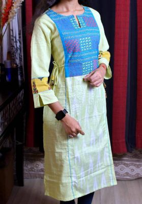 Emerald Green Pure Handloom Long Kurti From Bengal