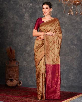Coffee Pure Handloom Banarasi Silk Saree From Banaras