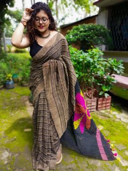 Black Lotus Pallu Reshom Ketia Cotton From Bengal saree