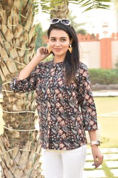 Black Hand Block Printed Cotton Top
