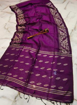 Purple Pure Handloom Linen By Linen Saree From Bengal