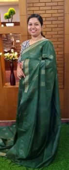 Dark Green Pure Handloom Crafted Kota Silk Saree From Bhagalpur