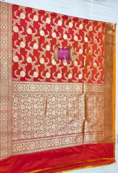 Red Flower Design Silk Ikat Patola Saree