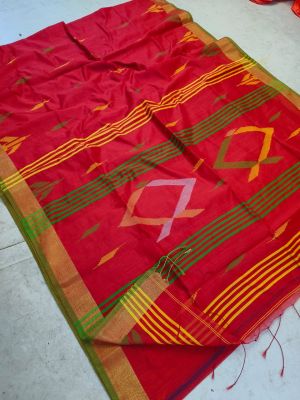 Red Pure Handloom Silk Cotton Saree From Bengal