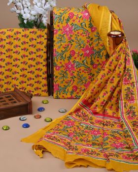 Orange Gold Pure Handloom Suit With Cotton Dupatta