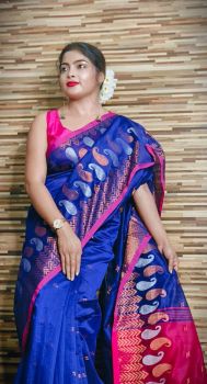 Blue Pure Handloom Beki Jora Mango Design Saree