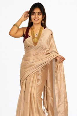 Beige Tissue Pure Handloom Saree From Bengal