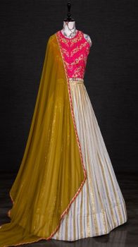 White Lehenga With Pink Embroidery Blouse