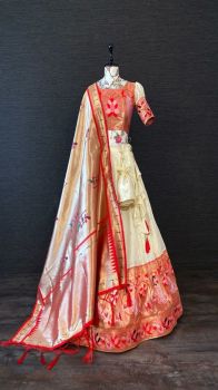 Half White Lehenga With All-Over Weaving Work