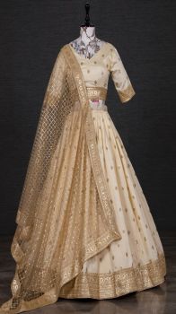 Cream Color Lehenga With Sequins And Thread Embroidery Work
