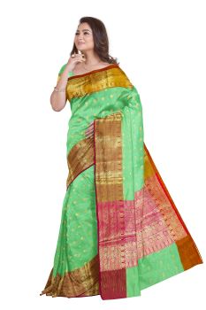light green rani orage kora silk saree