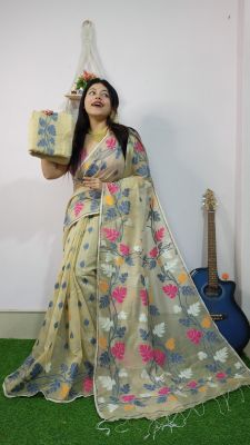 Light Brown Pure Handloom Cotton Saree From Bengal