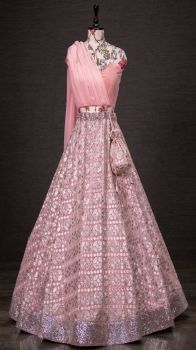Pink Lehenga Teamed With A Choli In Sequins Embroidery