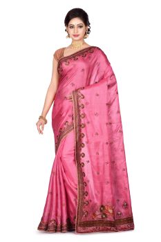 Pink Flower Pure Silk Saree