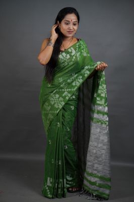 Sea Green Pure Handloom Cotton Saree From Bengal