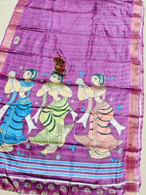 Purple Pure Handloom Silk Saree From Bengal