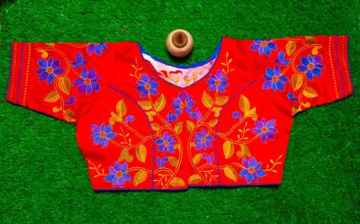 Red Latta Cotton Non Pad Readymade Blouse