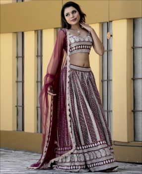 Wine Colour Georgette Sequence and Thread Work Lehenga choli