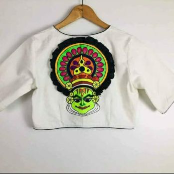 White Hand Print Cotton Readymade Blouse