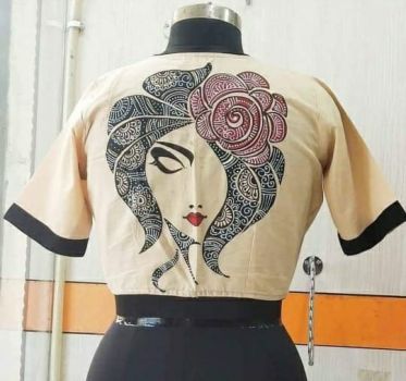 Cream Hand Print Cotton Readymade Blouse